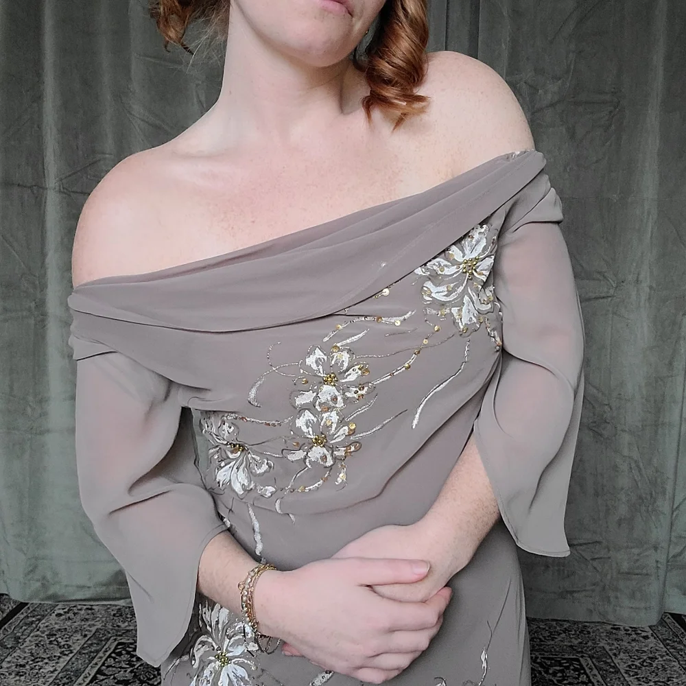 y2k Fairy Boho Regency Whismy Off The Shoulder Brown Embriodered Cocktail Dress - Picture 2 of 16